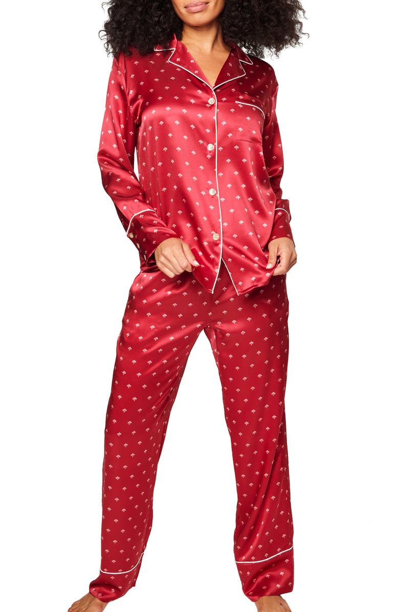 Petite Plume Bordeaux Mulberry Silk Pajamas, Main, color, 