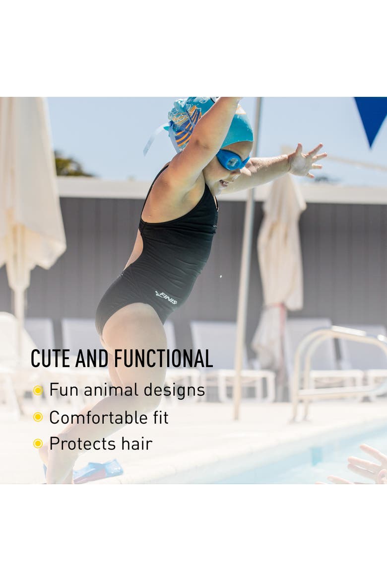 Animal Heads Silicone Swim Cap for Kids Fun 3D Animal Designs Snug Fit Chlorine Protection, Alternate, color, Parrot Fish Blue