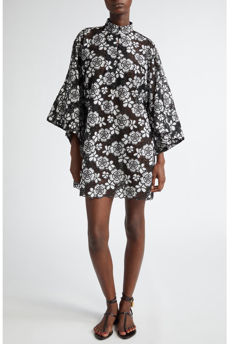 Floral Lace Cover-Up Minidress, Main, color, BLACK/ WHITE