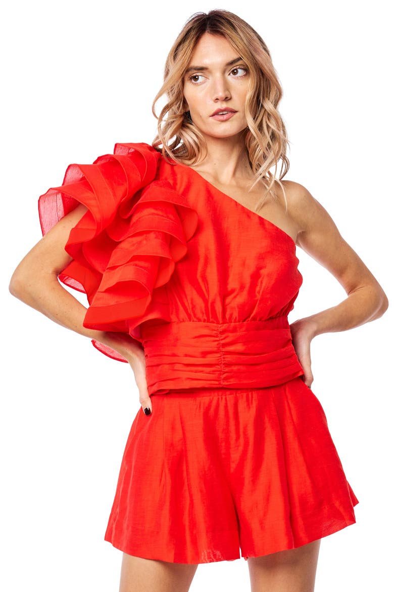 Risa One Shoulder Top, Alternate, color, RED CORAL
