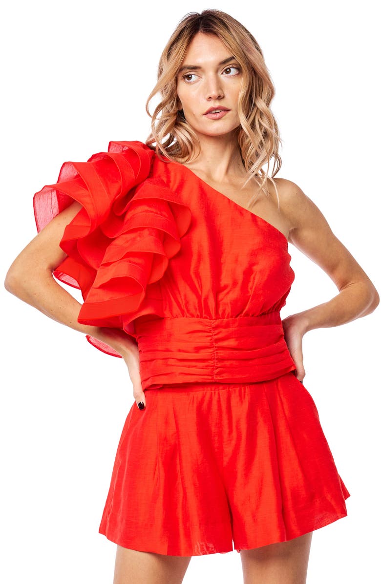 CIEBON Risa One Shoulder Top, Alternate, color, Red Coral