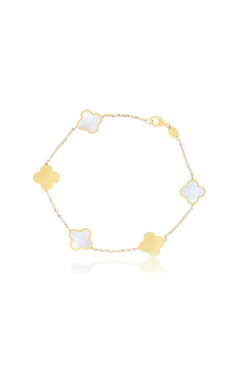 The Lovery Fine Jewelry Small Mother of Pearl and Gold Clover Bracelet, Main, color, Mother Of Pearl And Gold