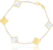 The Lovery Fine Jewelry Small Mother of Pearl and Gold Clover Bracelet