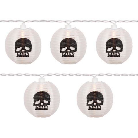 Skull Paper Lantern Indoor Outdoor Halloween Light Set - 9' White Wire - 10ct
