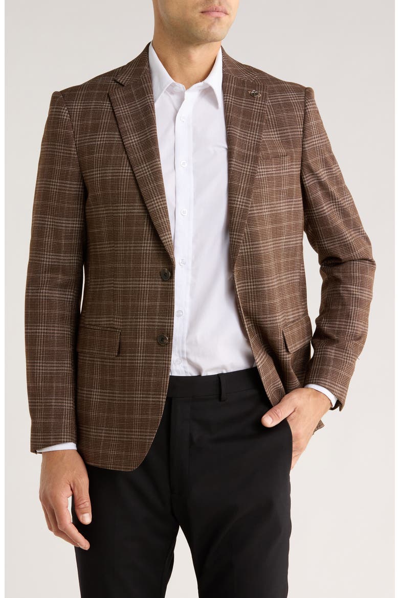Plaid Two-Button Sport Coat, Main, color, BROWN