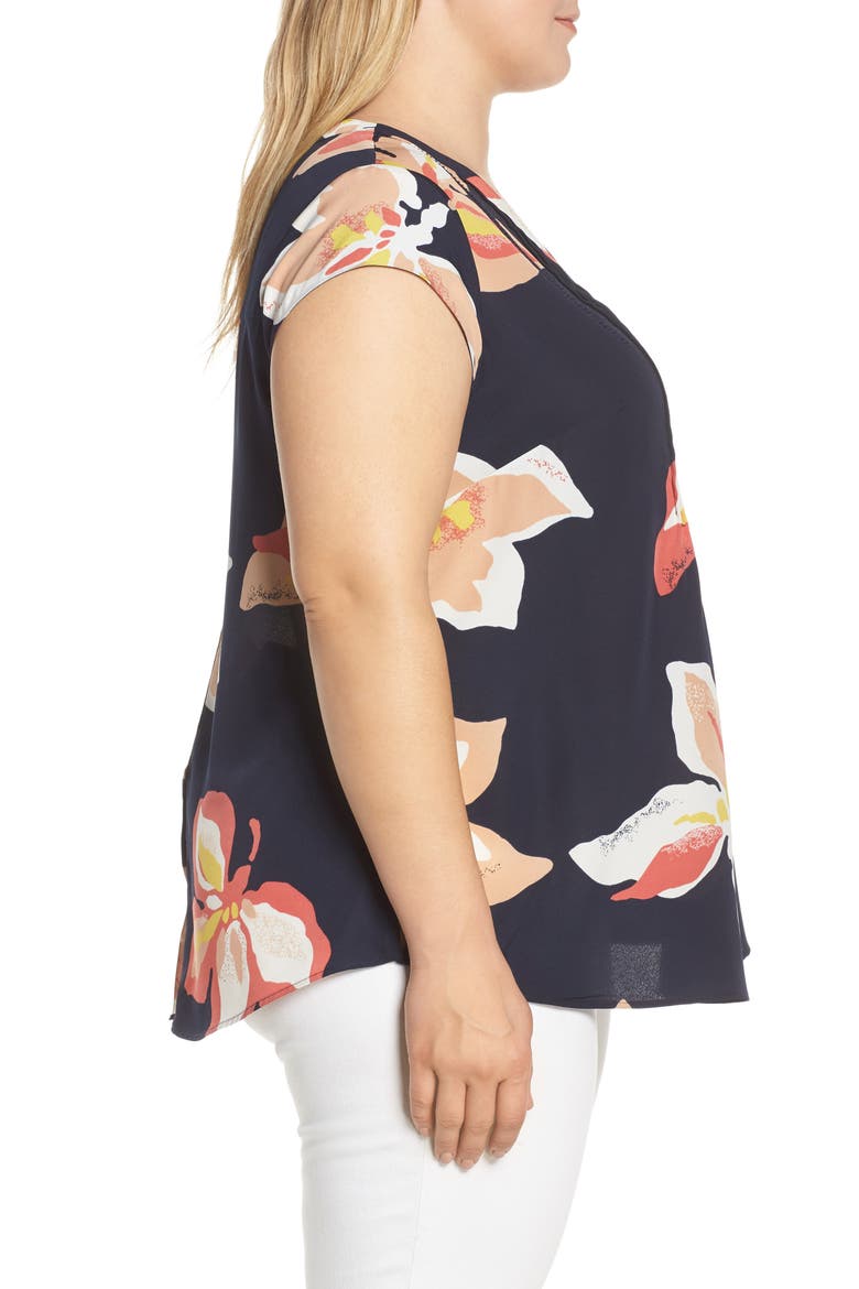 Daniel Rainn Floral Print Pintuck Top, Alternate, color, F369 INDIGO