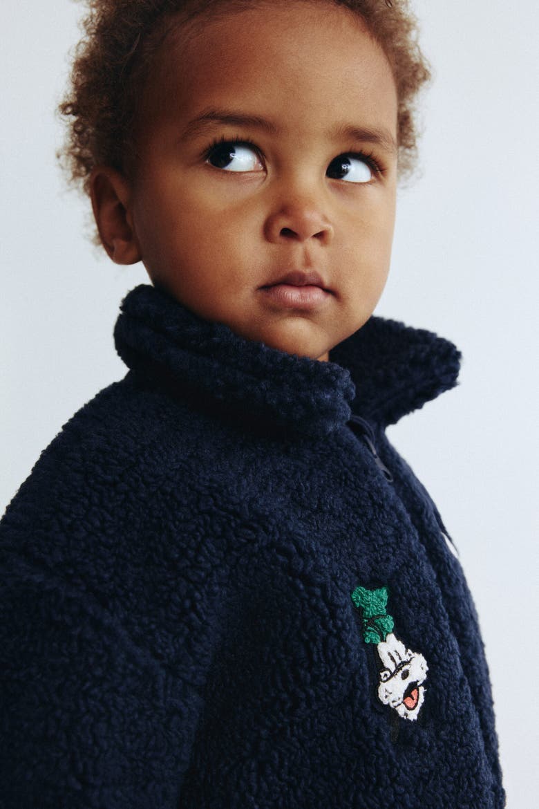 Embroidery-detail Teddy Jacket, Alternate, color, Navy blue/Mickey Mouse