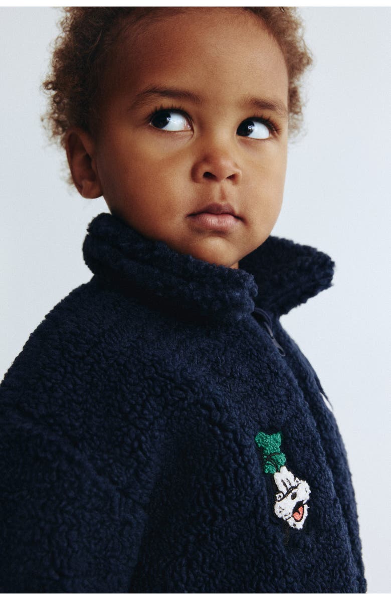 H&M Embroidery-detail Teddy Jacket, Alternate, color, Navy Blue/Mickey Mouse