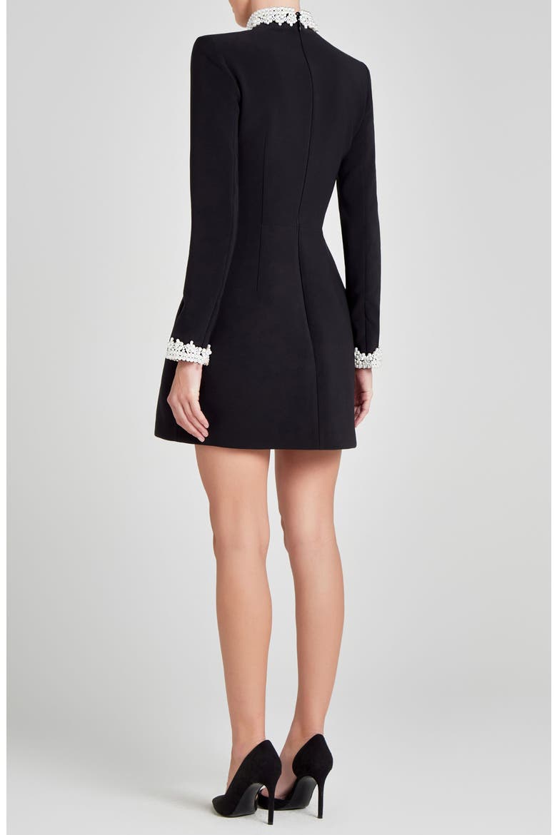 Athena Faux Pearl Trim Long Sleeve Minidress, Alternate, color, BLACK