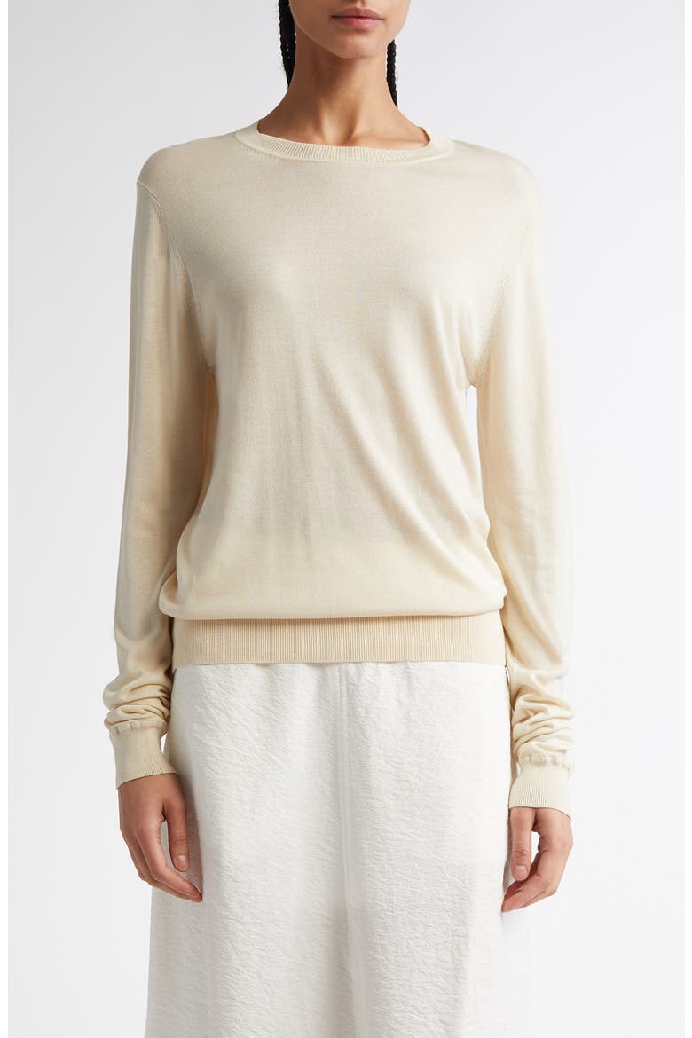 Fine Silk & Cupro Crewneck Sweater, Main, color, ECRU