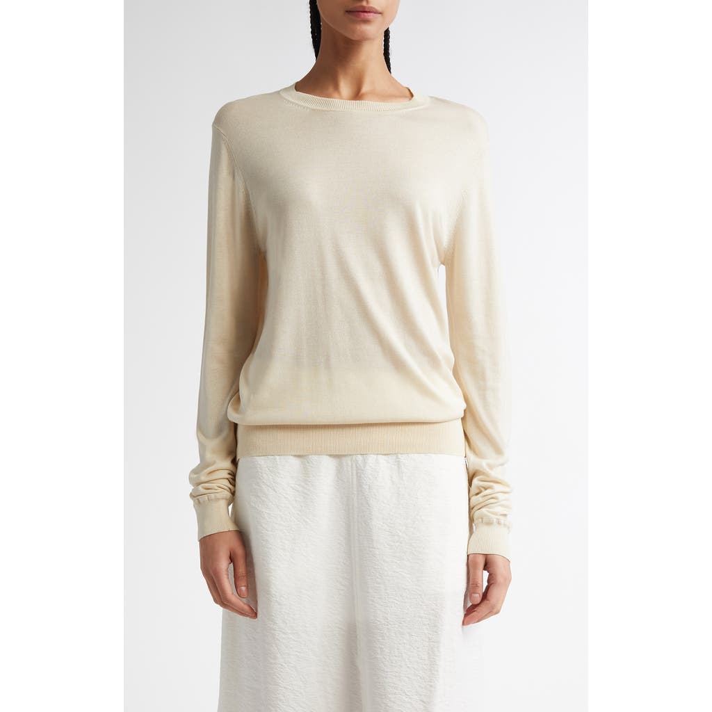 Totême Toteme Fine Silk & Cupro Crewneck Sweater In Ecru