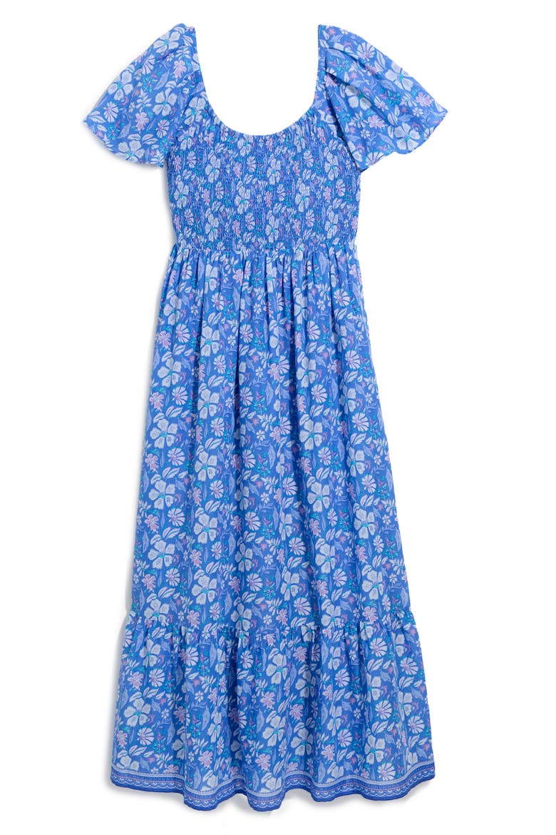 Floral Smocked Flutter Sleeve Maxi Dress, Alternate, color, HIBISCUS BREAKER