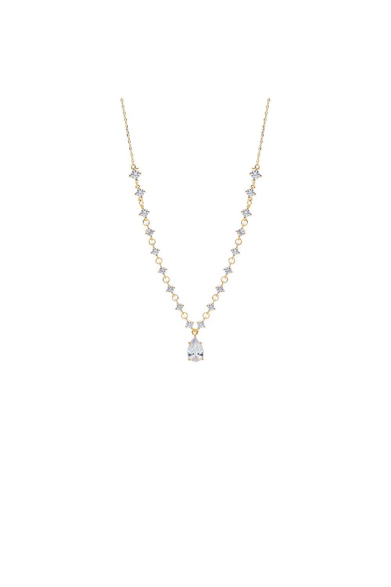 CZ Fancy Tennis W/ Pear Drop Necklace, Main, color, Gold