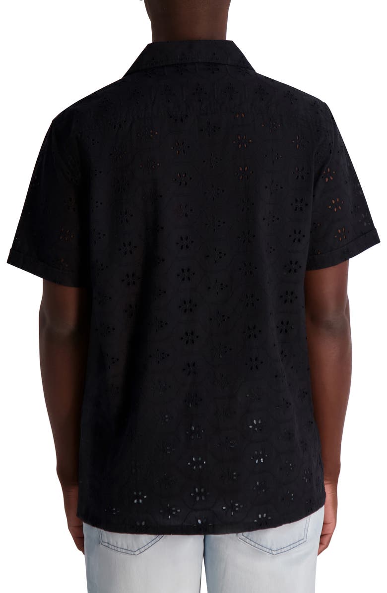 KARL LAGERFELD PARIS Eyelet Camp Shirt, Alternate, color, Black