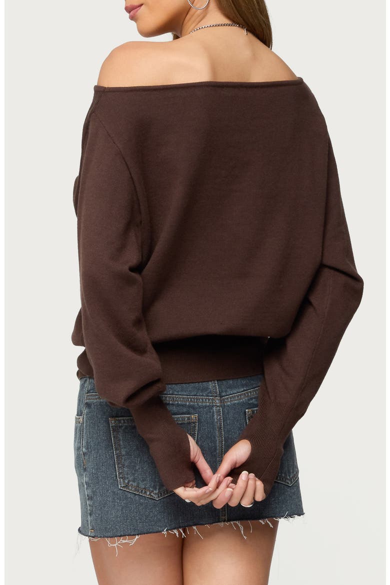 Oversize Off the Shoulder Sweater, Alternate, color, BROWN