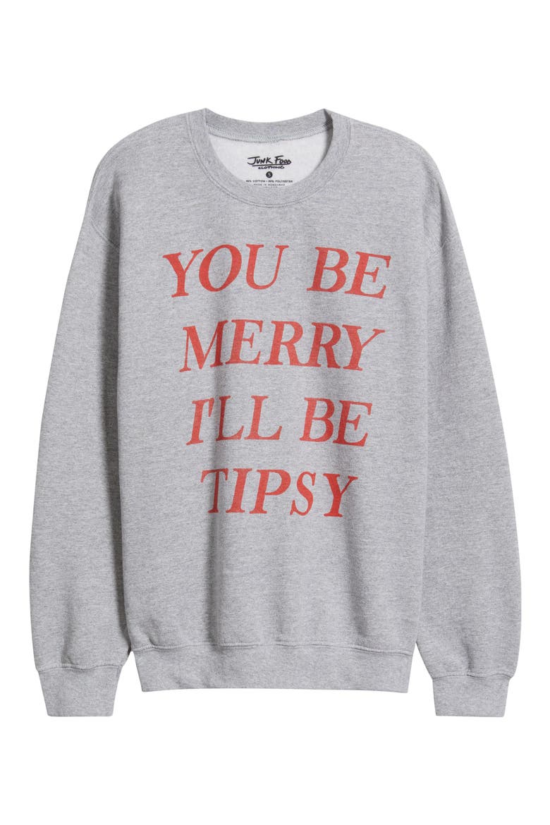 Be Merry Cotton Blend Crewneck Sweatshirt, Alternate, color, HEATHER GREY