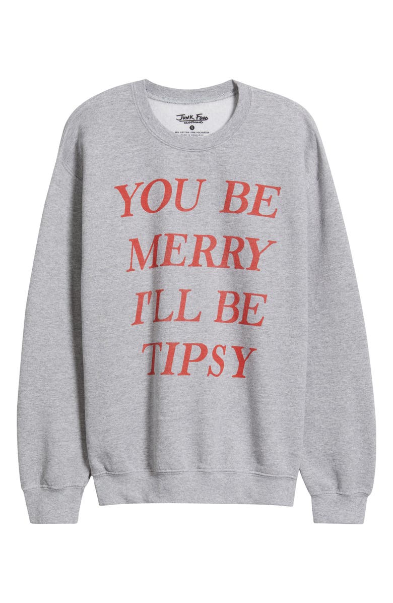 Junk Food Be Merry Cotton Blend Crewneck Sweatshirt, Alternate, color, Heather Grey