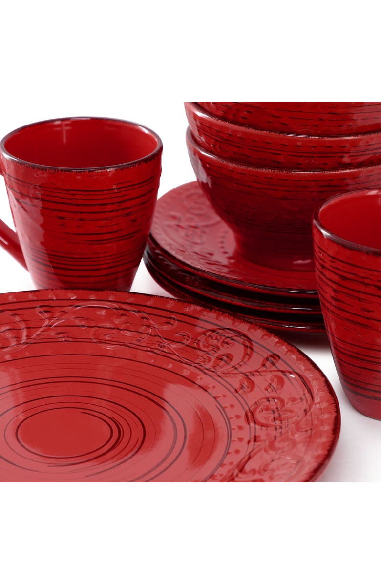 Elama Malibu Ocean Bloom 16-Piece Dinnerware Set, Alternate, color, Red