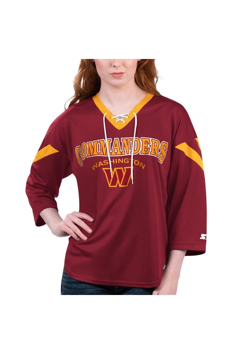 Women's Starter Burgundy Washington Commanders Rally Lace-Up 3/4 Sleeve T-Shirt, Alternate, color, Burgundy