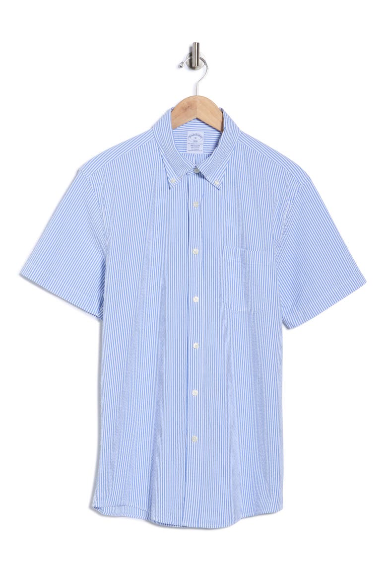 Regular Fit Short Sleeve Stretch Cotton Button-Down Shirt, Alternate, color, BLUE