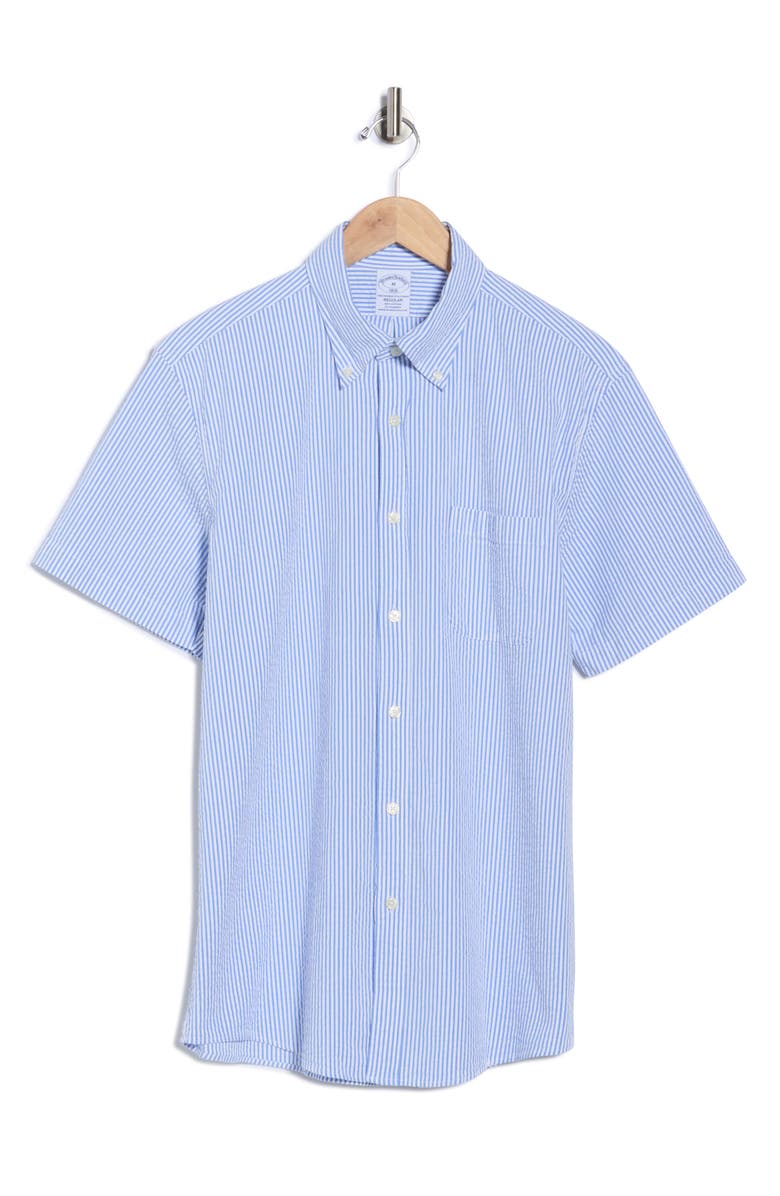 Brooks Brothers Regular Fit Short Sleeve Stretch Cotton Button-Down Shirt, Alternate, color, Blue