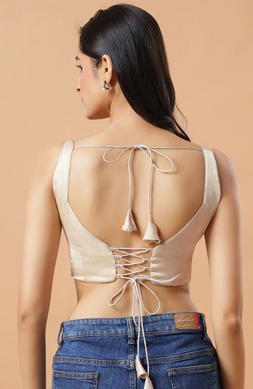 One Minute Saree® Tia Cream Satin Blouse With Criss-cross Adjustable Back Tie Blouse For Women