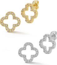GLAZE JEWELRY Set of 2 Two-Tone Cubic Zirconia Open Clover Stud Earrings