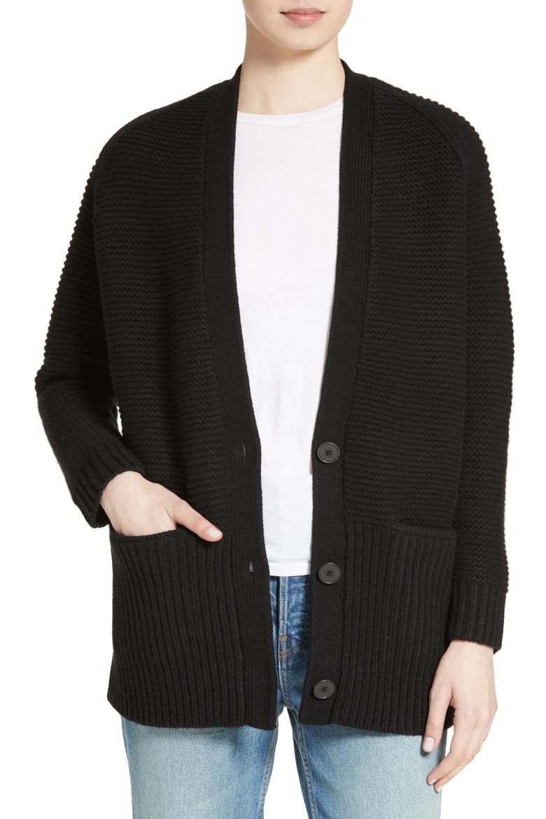 Wool & Cashmere Long V-Neck Cardigan, Main, color, BLACK