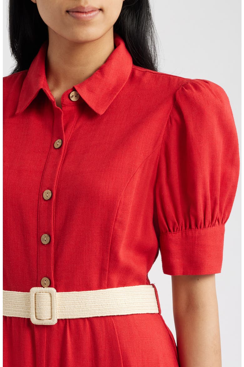Fit & Flare Midi Shirtdress, Alternate, color, BAKED RED