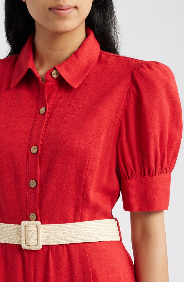 Tahari ASL Fit & Flare Midi Shirtdress, Alternate, color, Baked Red