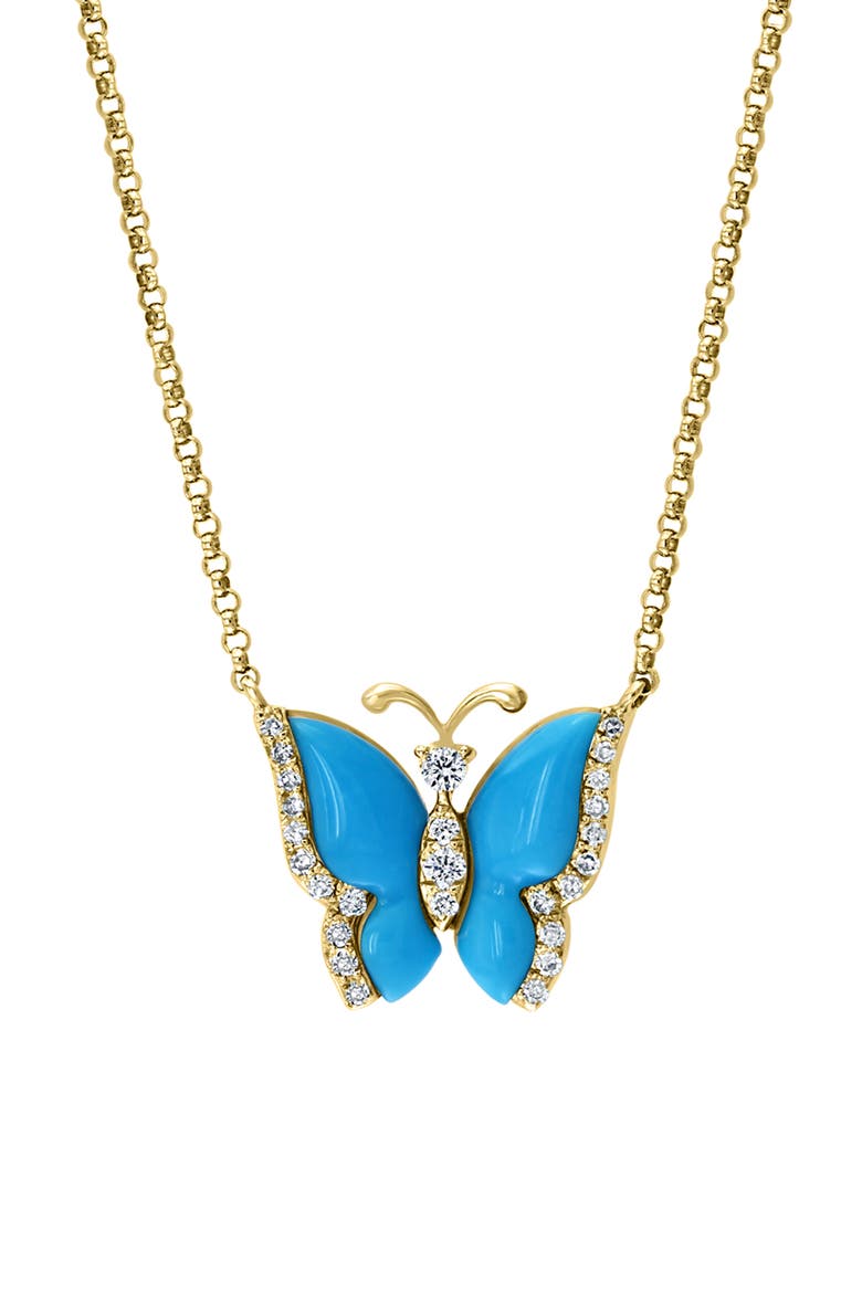 14K Yellow Gold Diamond,Turquoise Necklace, Alternate, color, 14K Gold