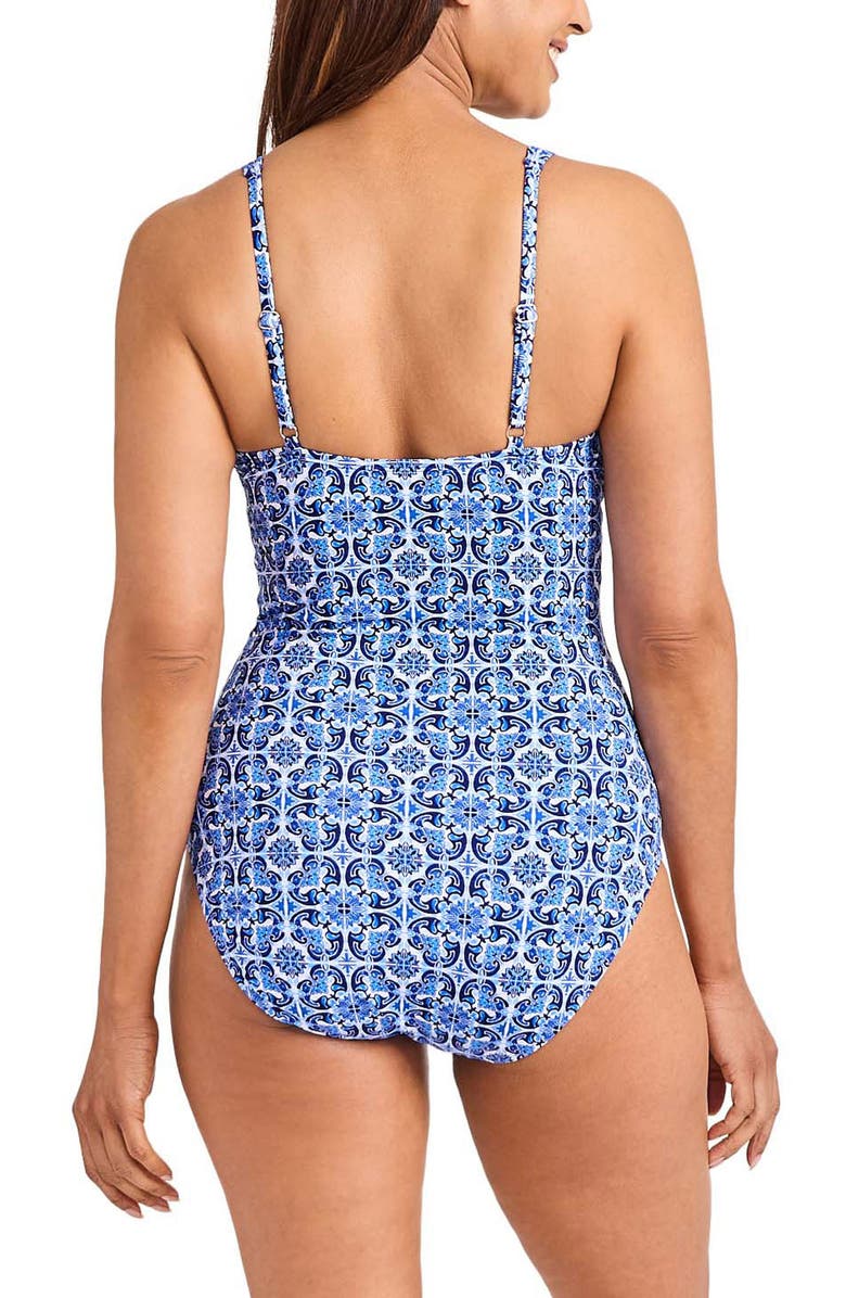 Tommy Bahama Terrazzo Tile Tie Front One-Piece Swimsuit, Alternate, color, Palace Blue