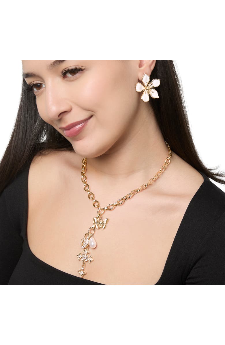 Jessica Simpson White Enamel Flower Earrings for Women, Gold-Tone Flower Stud Earrings, Alternate, color, Gold Tone