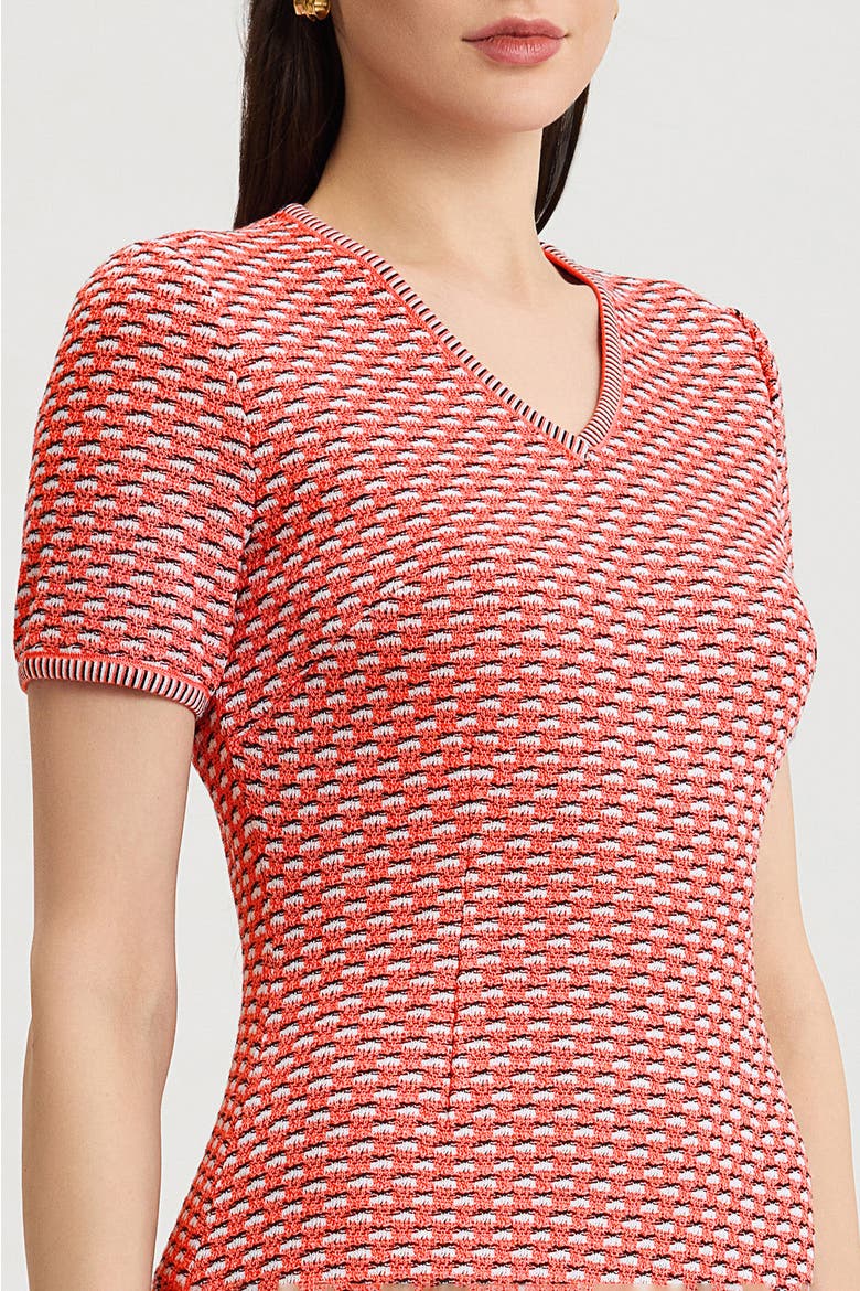 A-Line Textured Multi-Stitch Midi Dress, Alternate, color, Sunkist Coral/White/Indigo