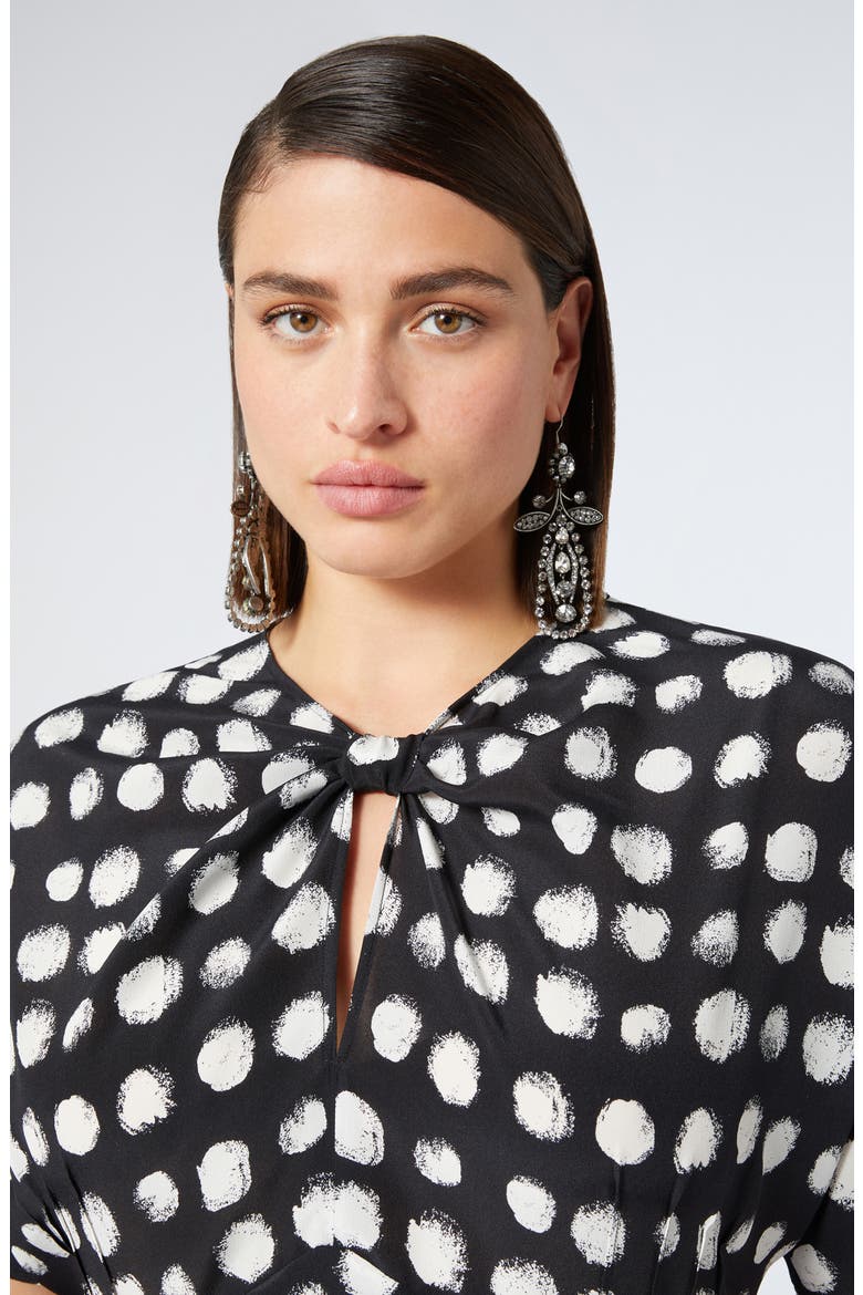 Zuai Dot Print Silk Crêpe de Chine Dress, Alternate, color, BLACK