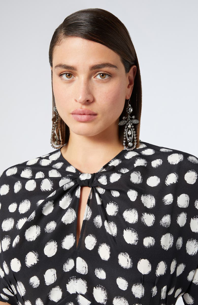 Marina Rinaldi Zuai Dot Print Silk Crêpe de Chine Dress, Alternate, color, Black