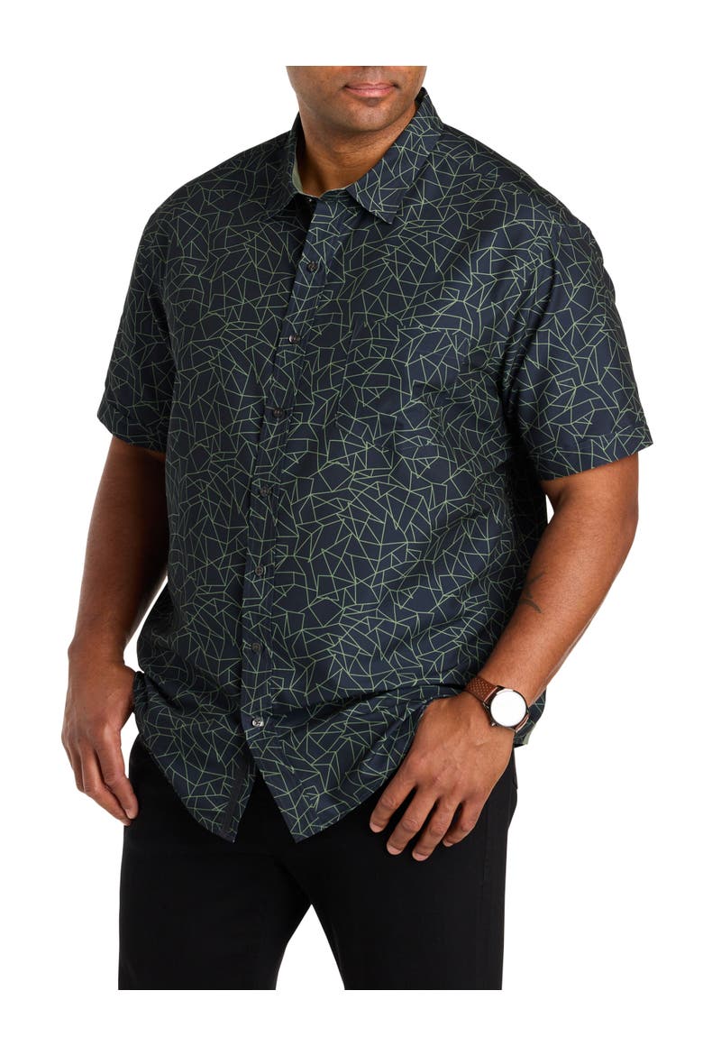 Big & Tall Microfiber Abstract Lines Sport Shirt, Main, color, BLACK