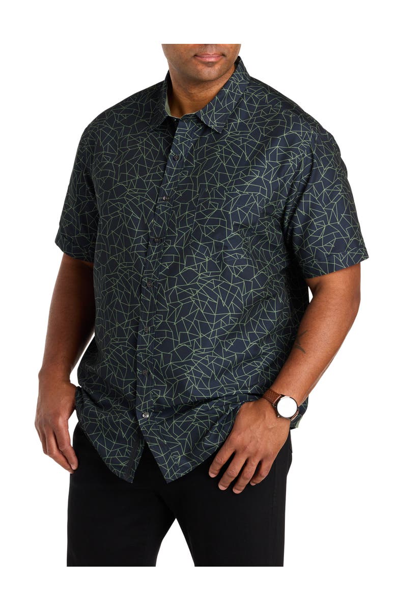 Synrgy by DXL Big & Tall Microfiber Abstract Lines Sport Shirt, Main, color, Black
