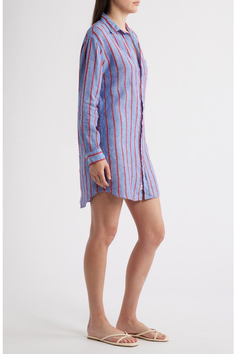 Classic Linen Shirtdress, Alternate, color, BLUE RED TEXTURED STRIPE