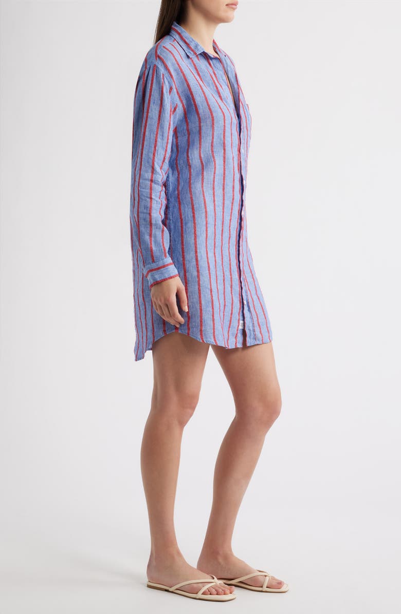 Frank & Eileen Classic Linen Shirtdress, Alternate, color, Blue Red Textured Stripe