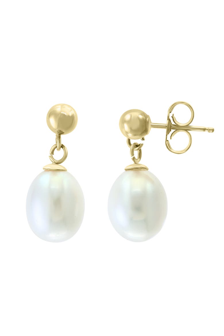 14K Yellow Gold ,Fresh Water Pearl Earrings, Alternate, color, Hematite and FW Blush Pearl