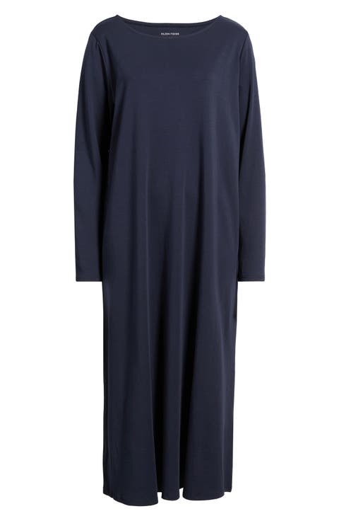 Bateau Neck Organic Pima Cotton Midi Dress