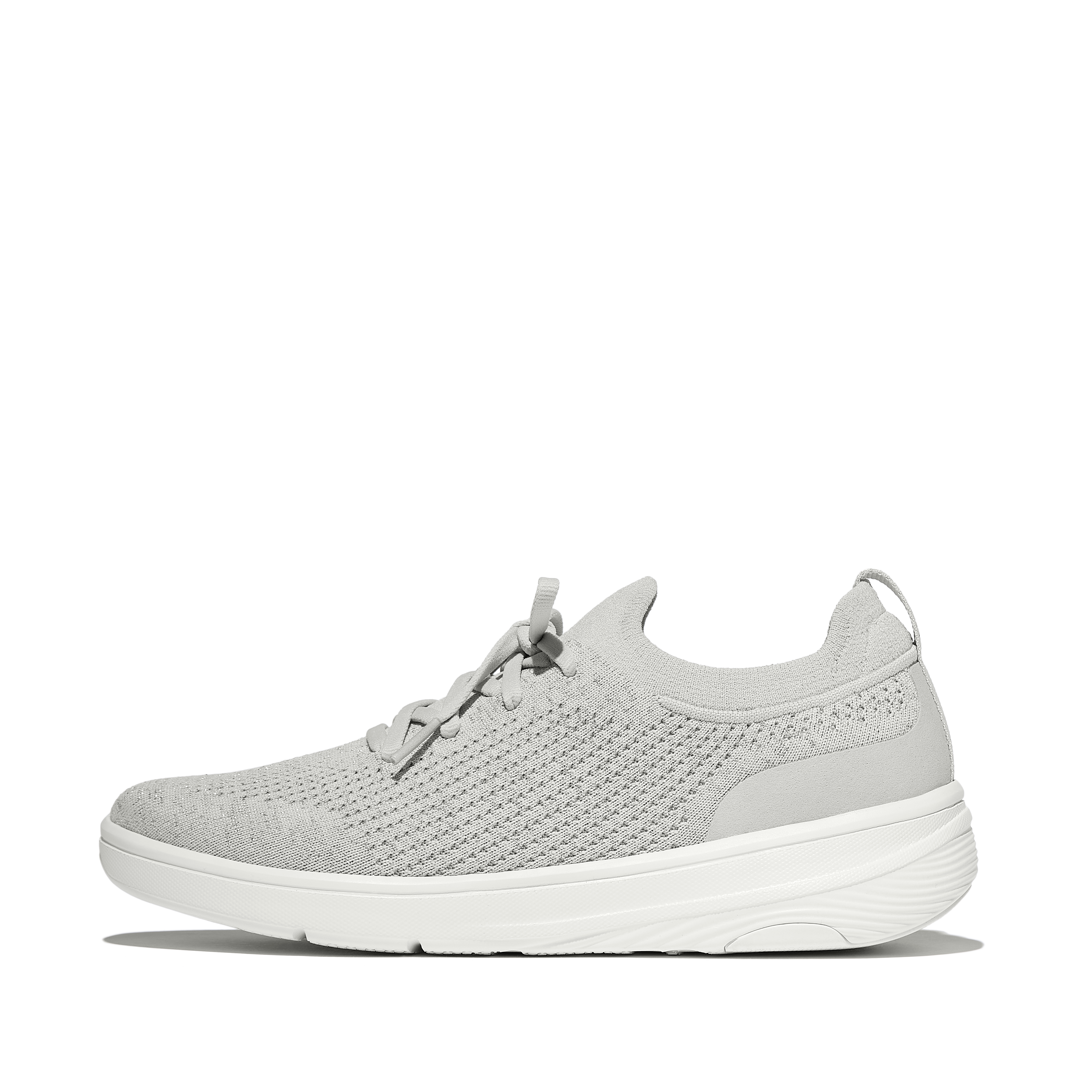 FitFlop Super-Q Knit Slip-On Laced Sneakers, Alternate, color, Arctic Grey/Silver