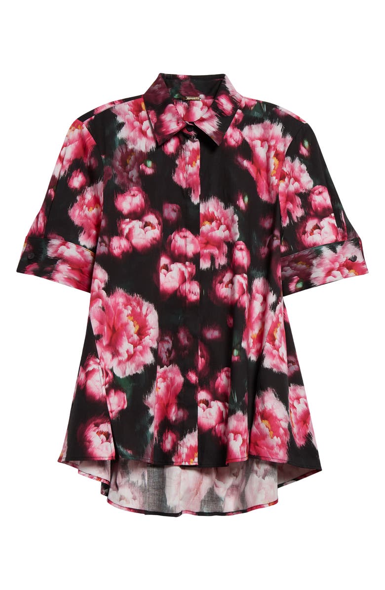 Adam Lippes Floral Print Stretch Poplin Trapeze Shirt, Alternate, color, Black Floral