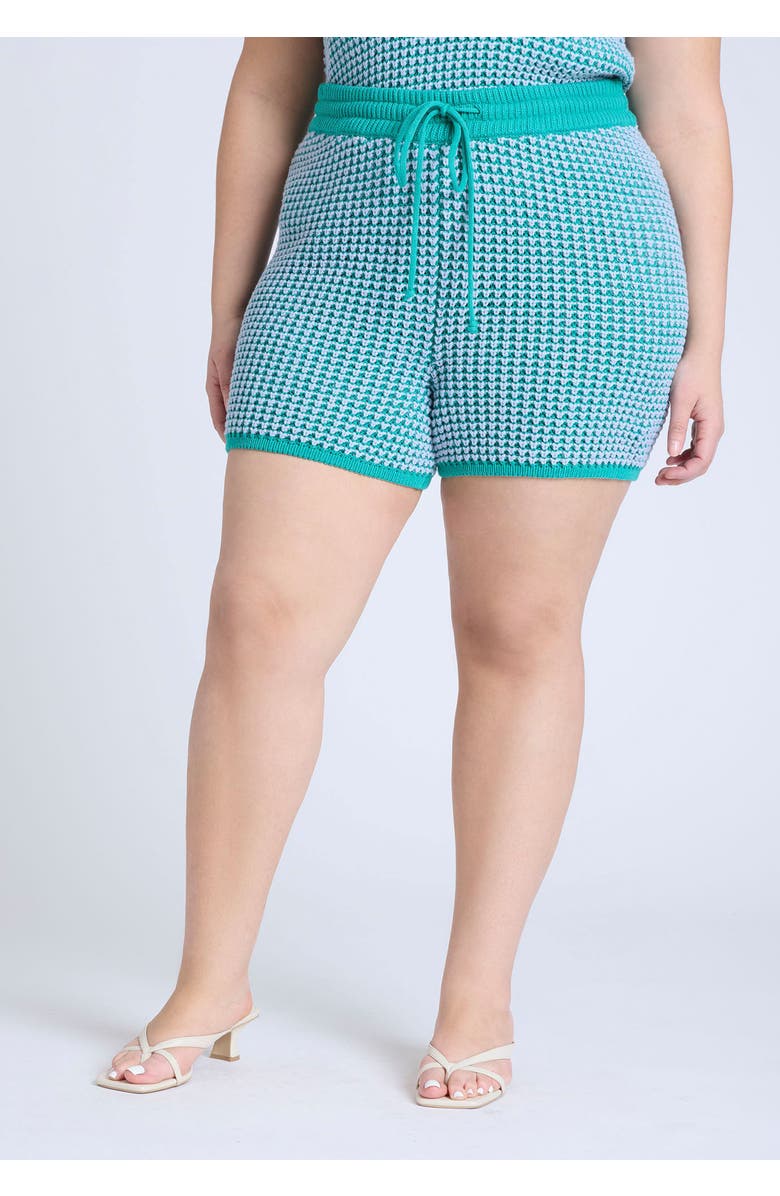 ELOQUII Knitted Short, Alternate, color, Green And Blue