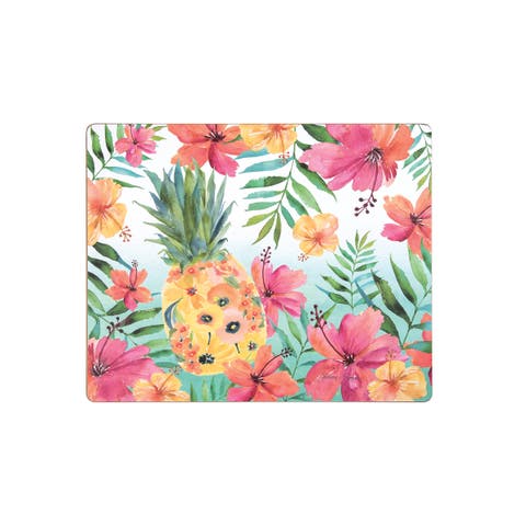 Pineapple Summer Flowers Hardboard Set of 6 Placemats 13" x 16"