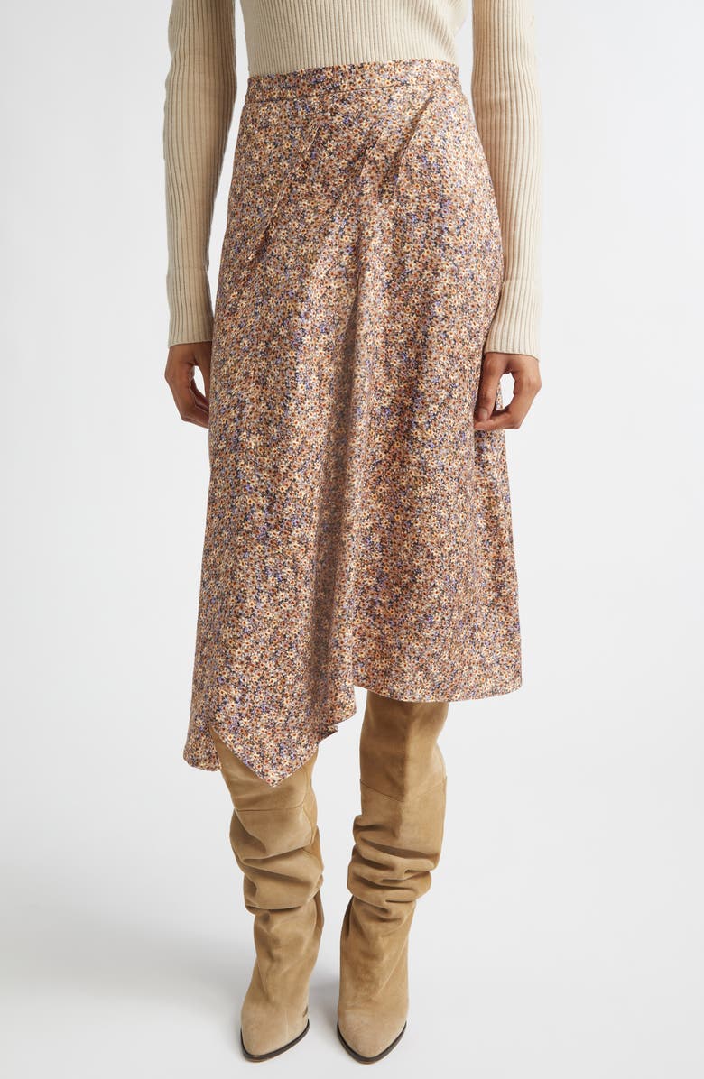 Isabel Marant Cacia Floral Jacquard Asymmetric Midi Skirt, Main, color, Ochre