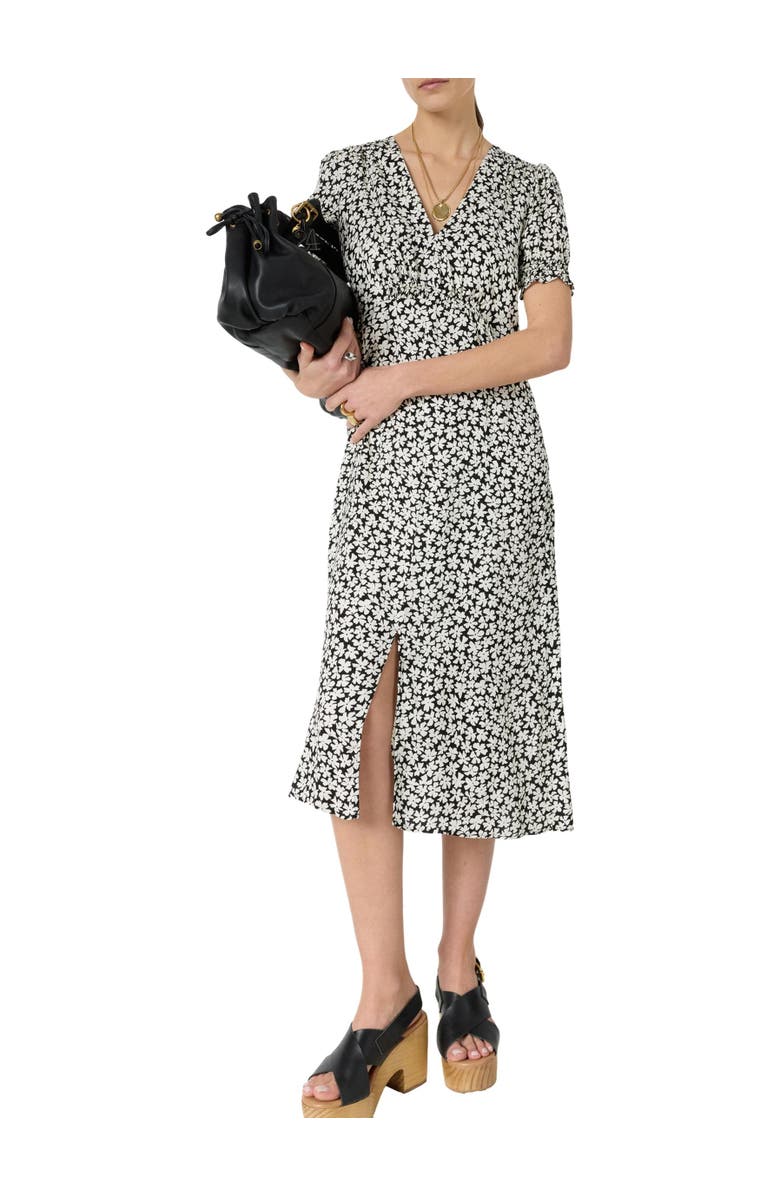GERARD DAREL Rosi V-Neck Puff Sleeve Floral Dress, Alternate, color, Black