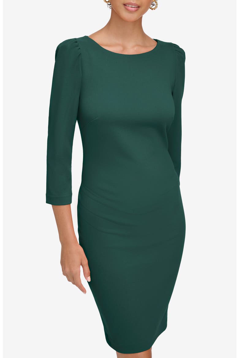Scuba Crepe Three-Quarter Sleeve Sheath Dress, Alternate, color, MALACHITE