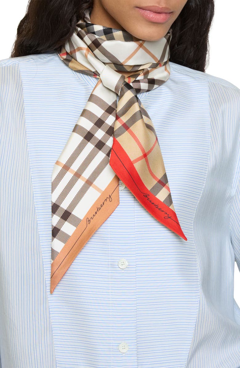 Burberry Check Reversible Silk Twill Skinny Scarf, Alternate, color, Sand